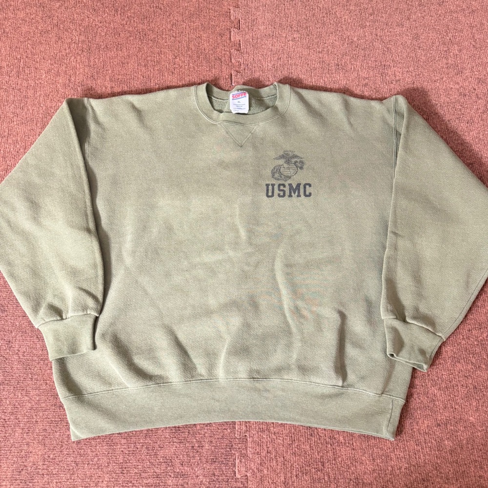Soffe USMC Marine Corps Sweatshirt XL Green Olive Made in USA Crewneck Pullover